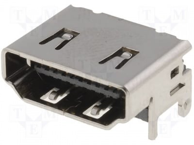 Гнездо HDMI-GK Конектор: HDMI; гнездо; ъглови; PIN:19; SMD; Покритие: gold flash